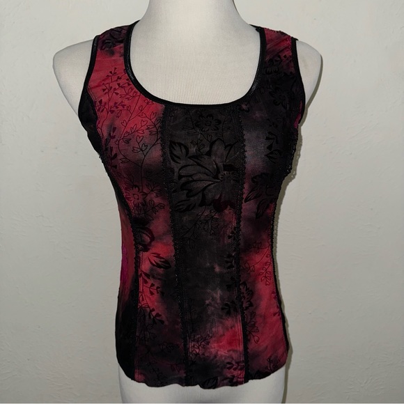 VTG Y2K corset style sheer black red floral lace detail vamp goth whimsigoth S - Picture 4 of 8